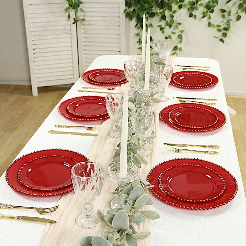10 Round Disposable Plastic Salad and Dinner Plates with Beaded Trim