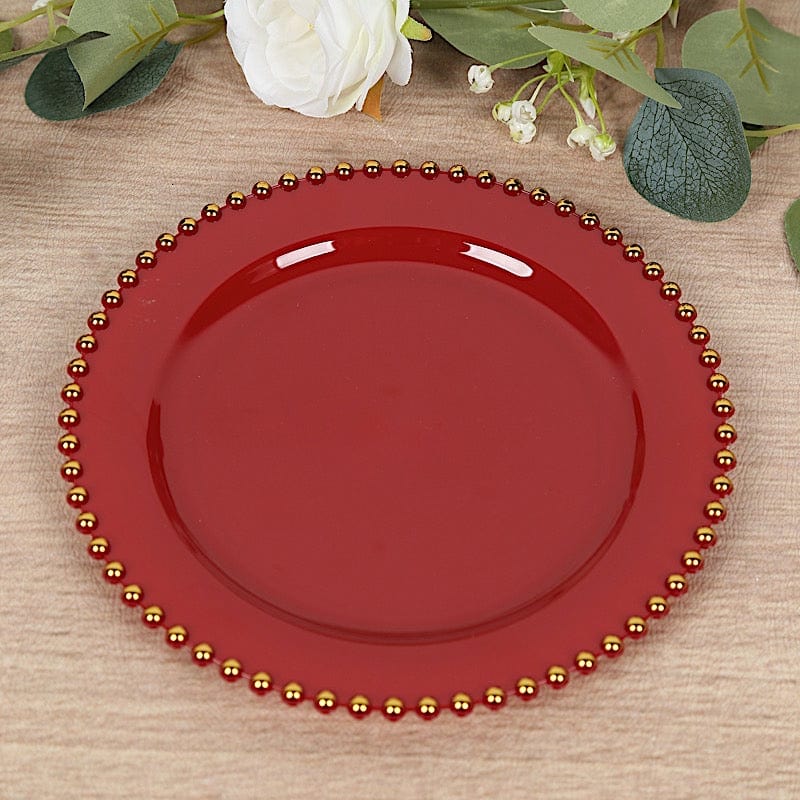 10 Round Disposable Plastic Salad and Dinner Plates with Beaded Trim