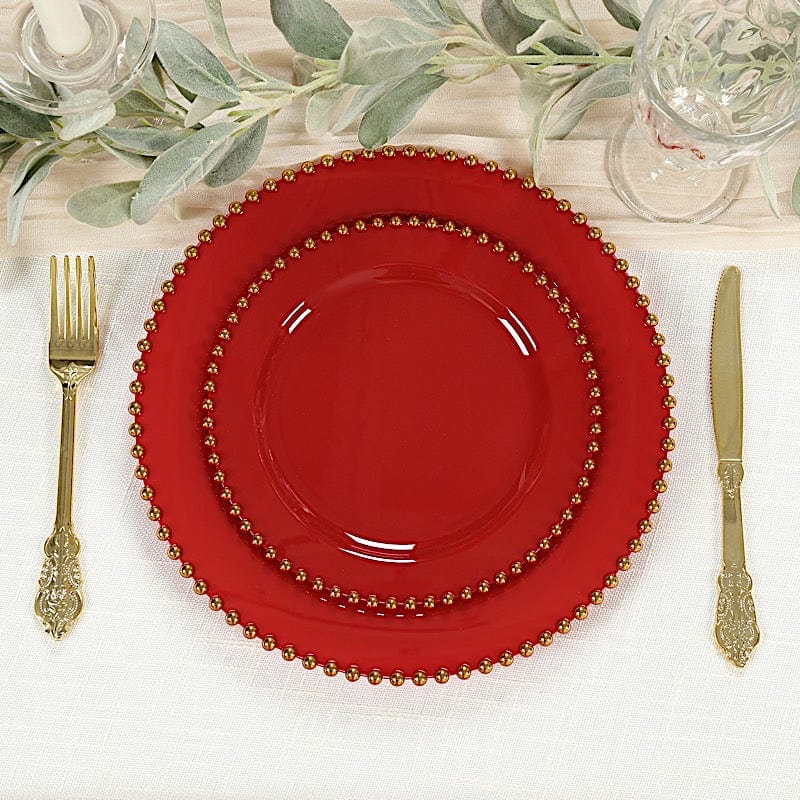 10 Round Disposable Plastic Salad and Dinner Plates with Beaded Trim