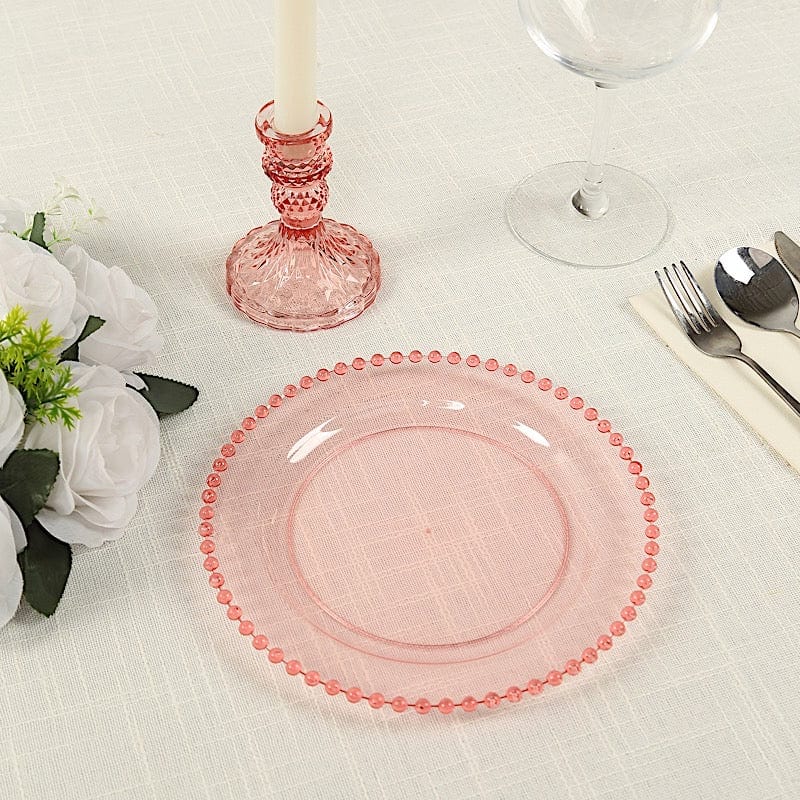 10 Round Disposable Plastic Salad and Dinner Plates with Beaded Trim
