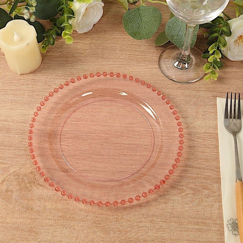 10 Round Disposable Plastic Salad and Dinner Plates with Beaded Trim