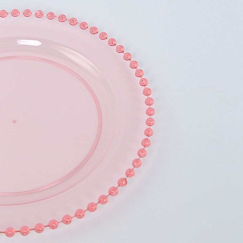 10 Round Disposable Plastic Salad and Dinner Plates with Beaded Trim