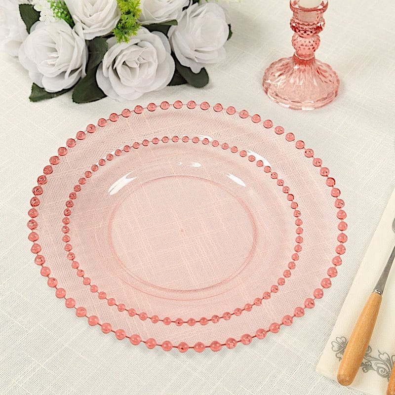 10 Round Disposable Plastic Salad and Dinner Plates with Beaded Trim