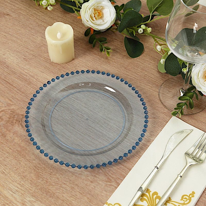 10 Round Disposable Plastic Salad and Dinner Plates with Beaded Trim