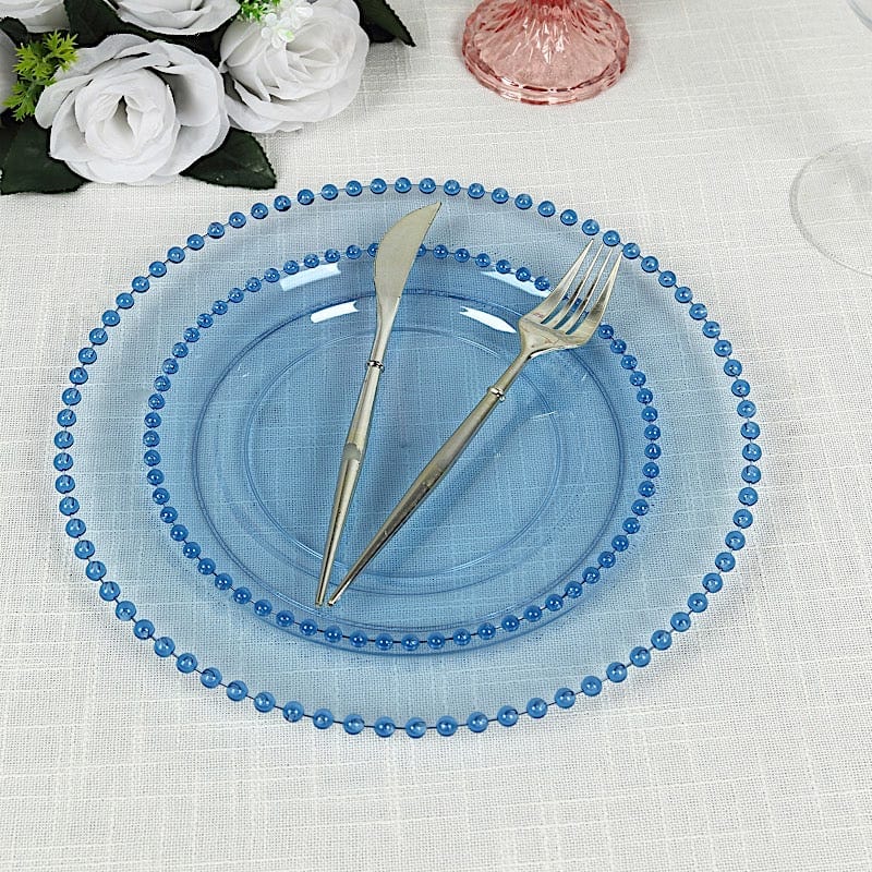 10 Round Disposable Plastic Salad and Dinner Plates with Beaded Trim