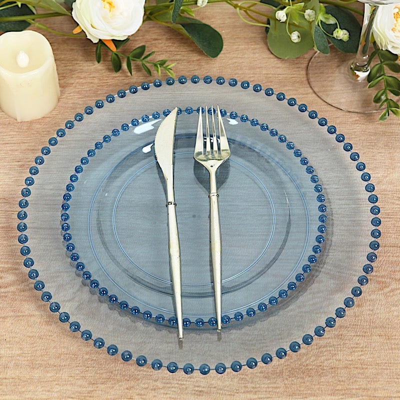 10 Round Disposable Plastic Salad and Dinner Plates with Beaded Trim