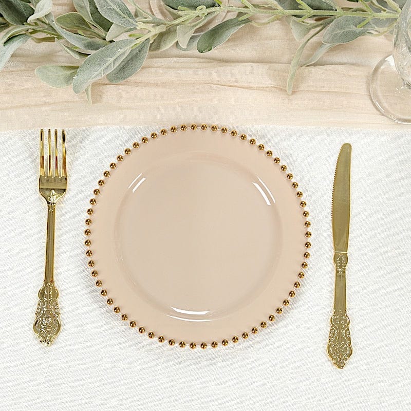 10 Round Disposable Plastic Salad and Dinner Plates with Beaded Trim
