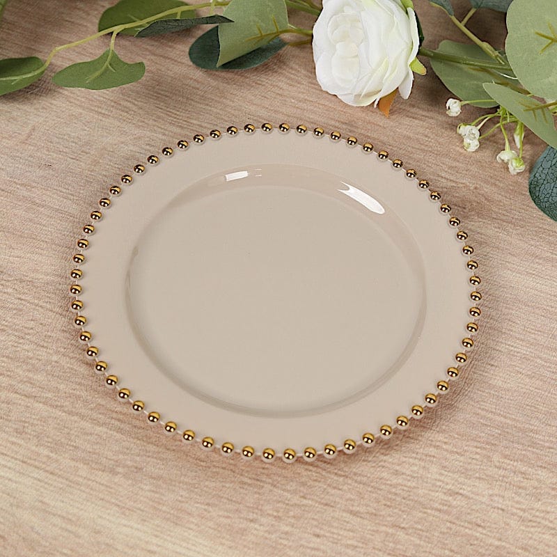 10 Round Disposable Plastic Salad and Dinner Plates with Beaded Trim