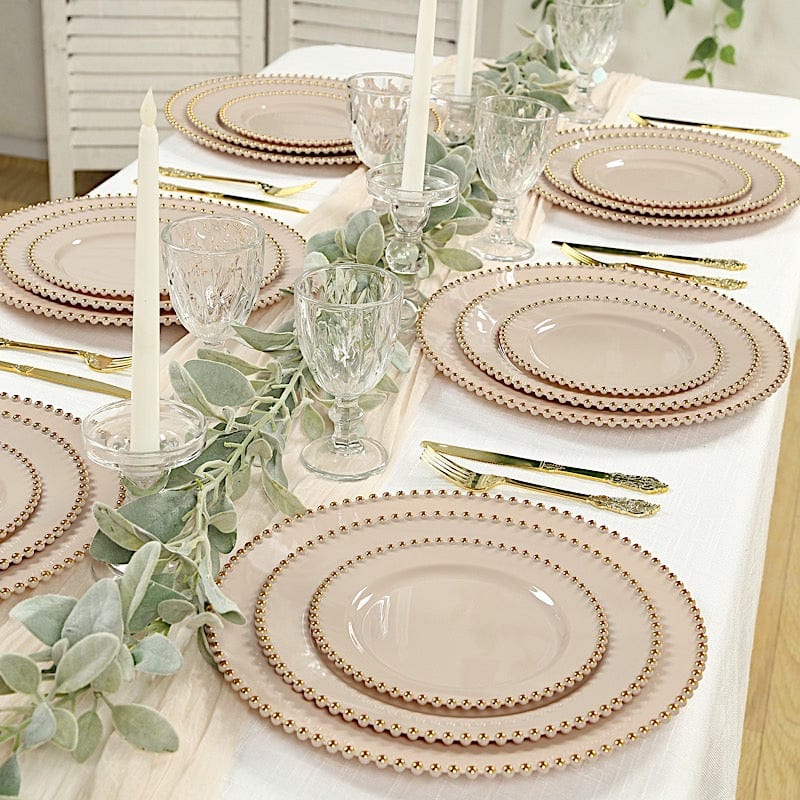 10 Round Disposable Plastic Salad and Dinner Plates with Beaded Trim