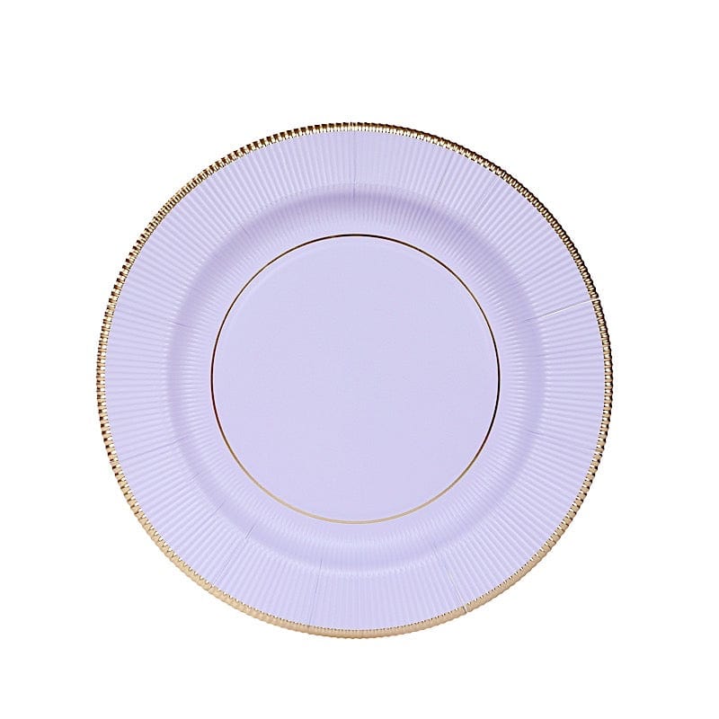 25 Round Metallic Disposable Dinner Salad Paper Plates with Textured Trim