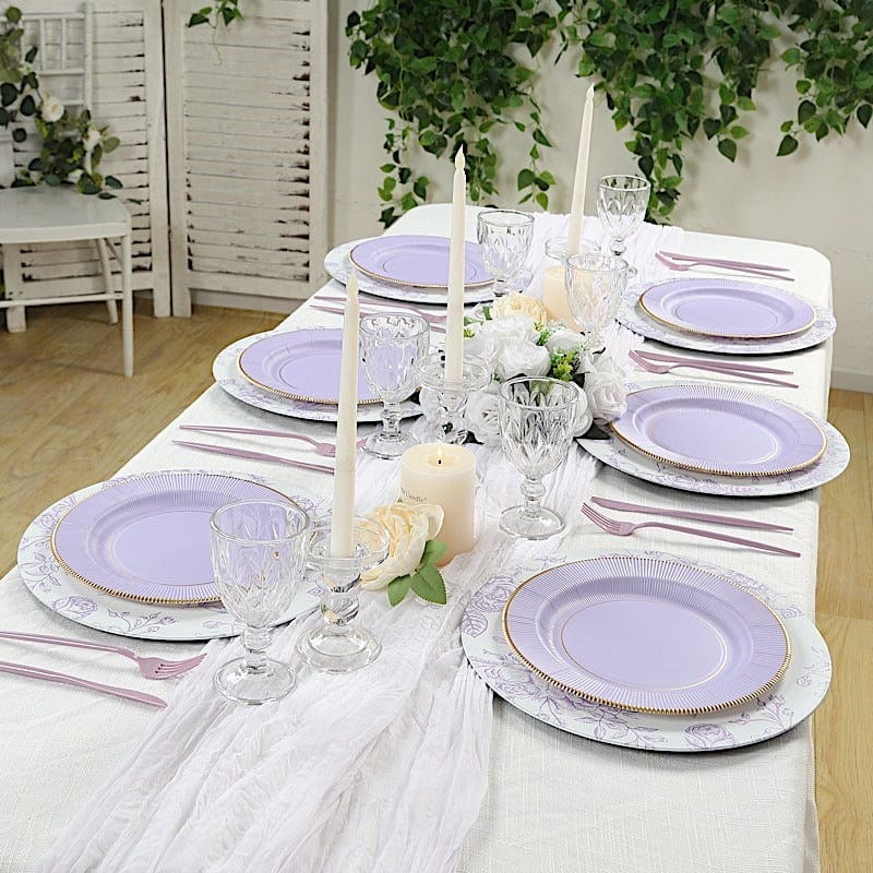 25 Round Metallic Disposable Dinner Salad Paper Plates with Textured Trim