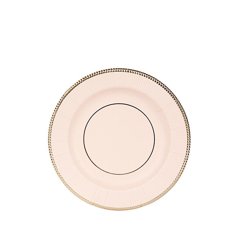 25 Round Metallic Disposable Dinner Salad Paper Plates with Textured Trim