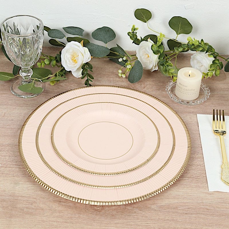 25 Round Metallic Disposable Dinner Salad Paper Plates with Textured Trim