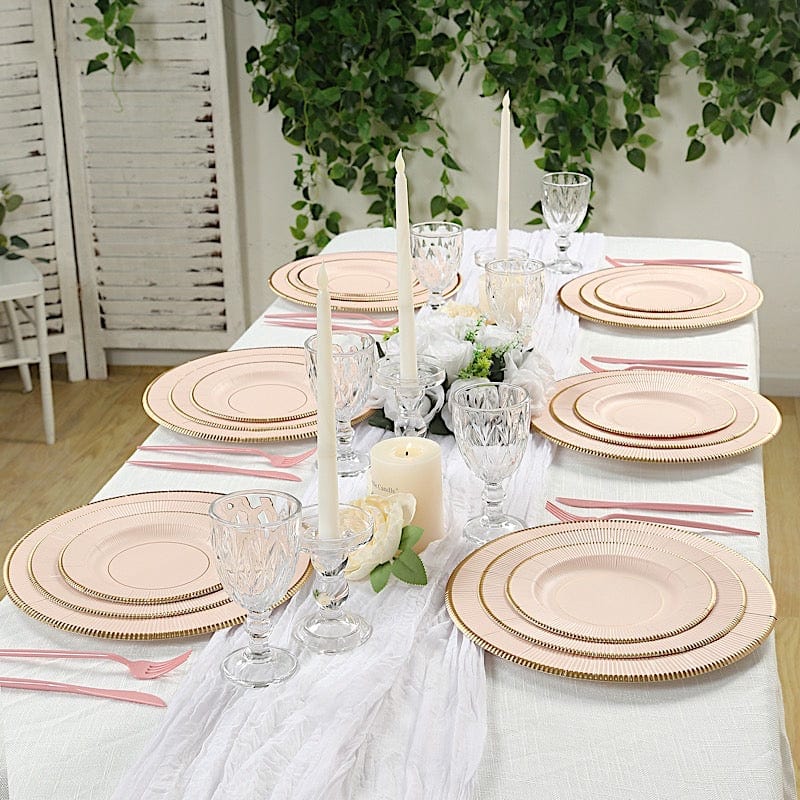 25 Round Metallic Disposable Dinner Salad Paper Plates with Textured Trim