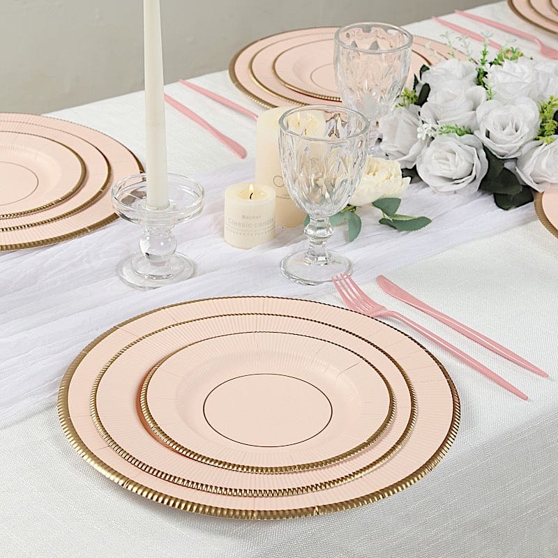 25 Round Metallic Disposable Dinner Salad Paper Plates with Textured Trim