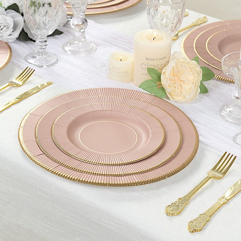 25 Round Metallic Disposable Dinner Salad Paper Plates with Textured Trim
