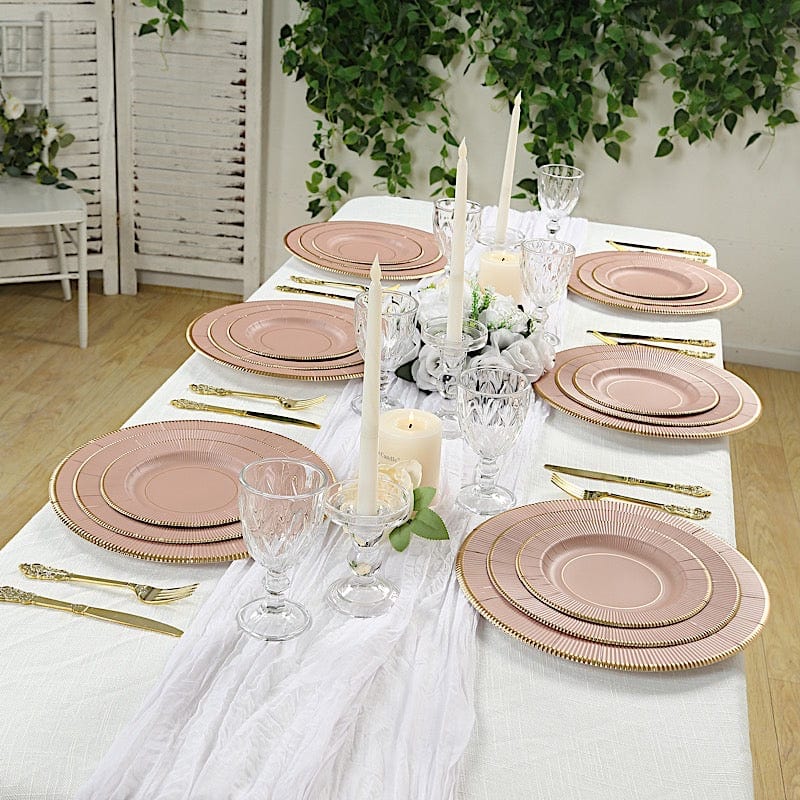 25 Round Metallic Disposable Dinner Salad Paper Plates with Textured Trim