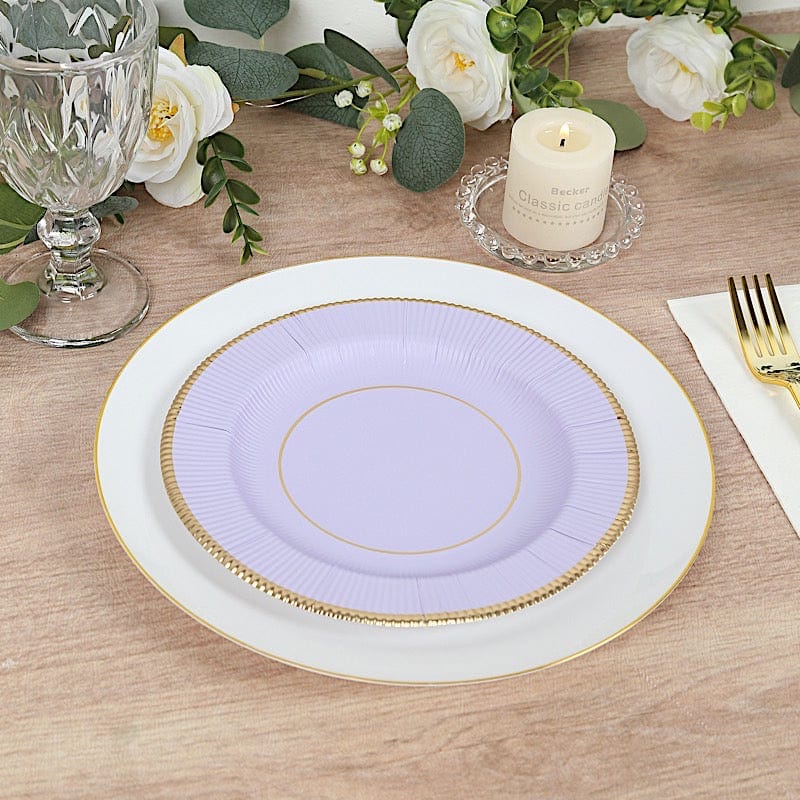 25 Round Metallic Disposable Dinner Salad Paper Plates with Textured Trim