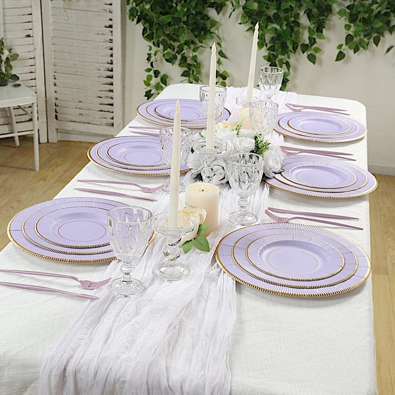 25 Round Metallic Disposable Dinner Salad Paper Plates with Textured Trim