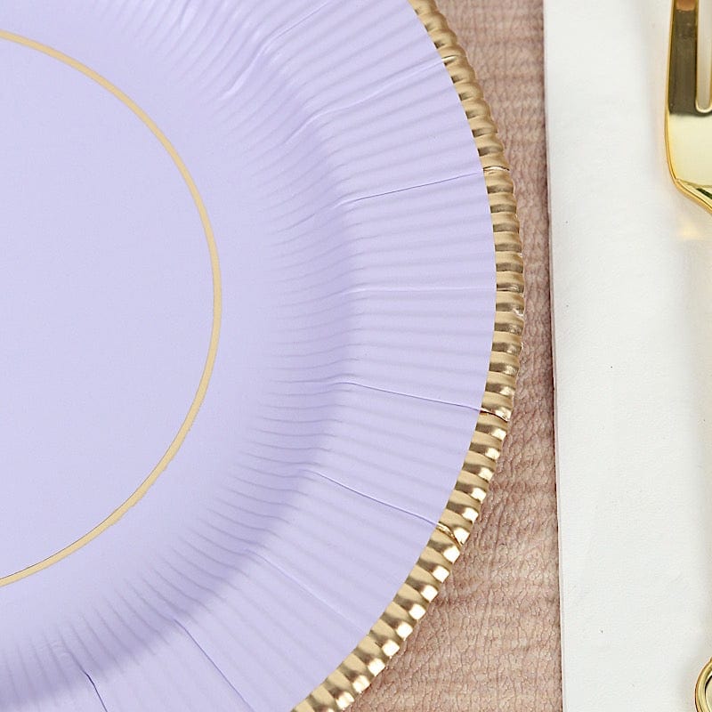 25 Round Metallic Disposable Dinner Salad Paper Plates with Textured Trim