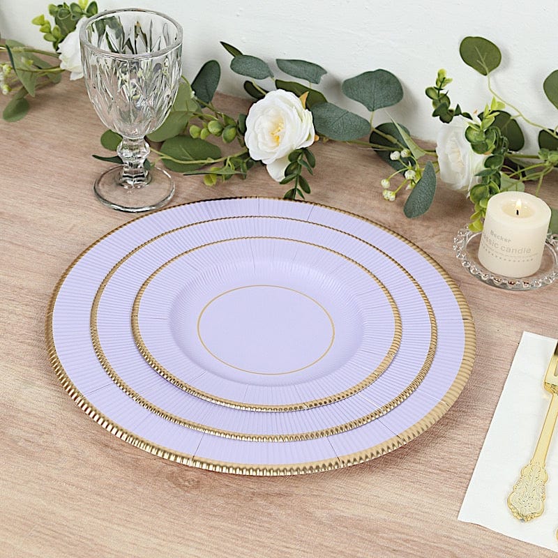 25 Round Metallic Disposable Dinner Salad Paper Plates with Textured Trim