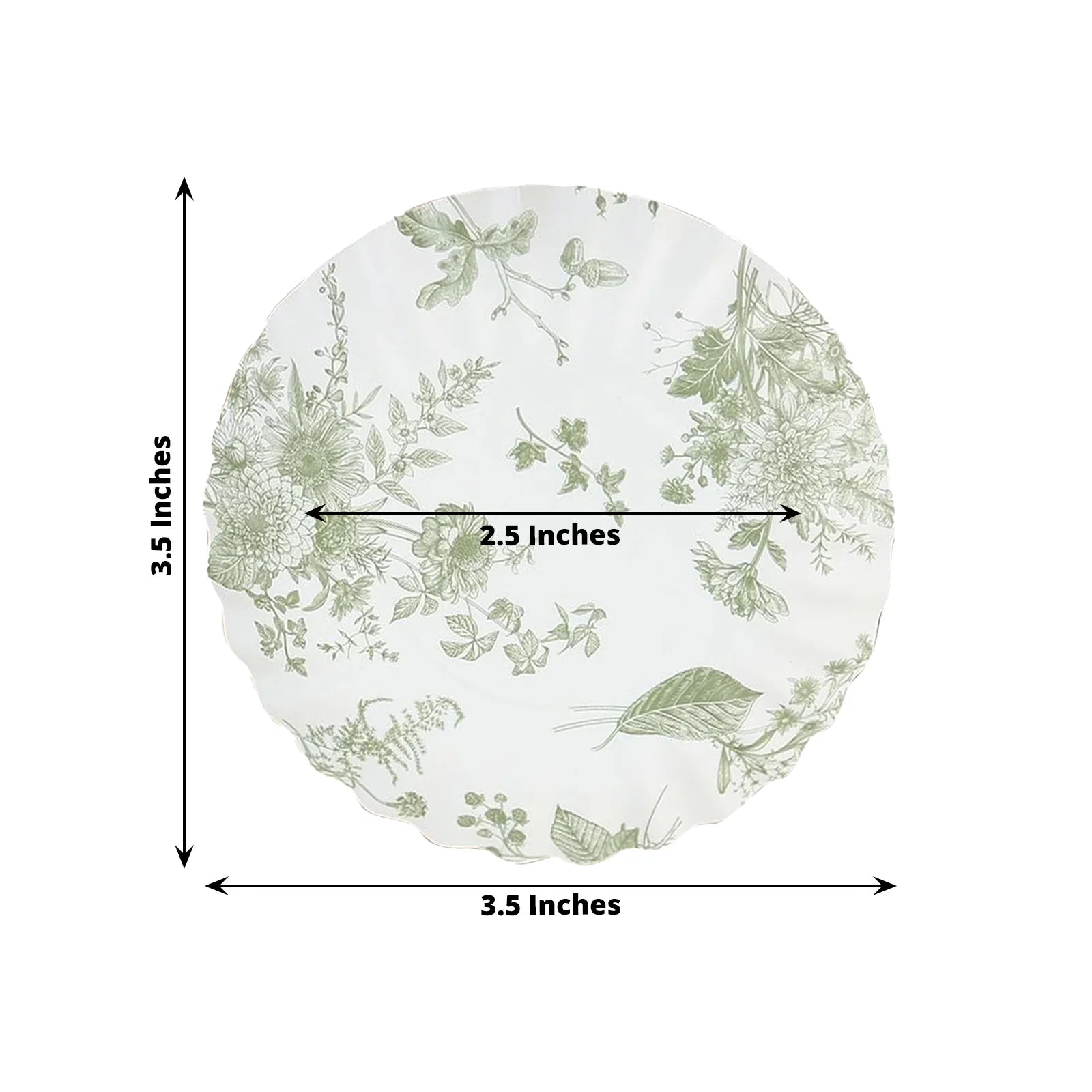 100 White Sage Green French Toile Mini Paper Plates with Scalloped Rim