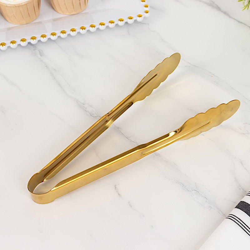 10 Metal 9.5 in Serving Tongs with Scalloped Edge