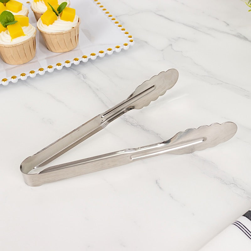 10 Metal 9.5 in Serving Tongs with Scalloped Edge