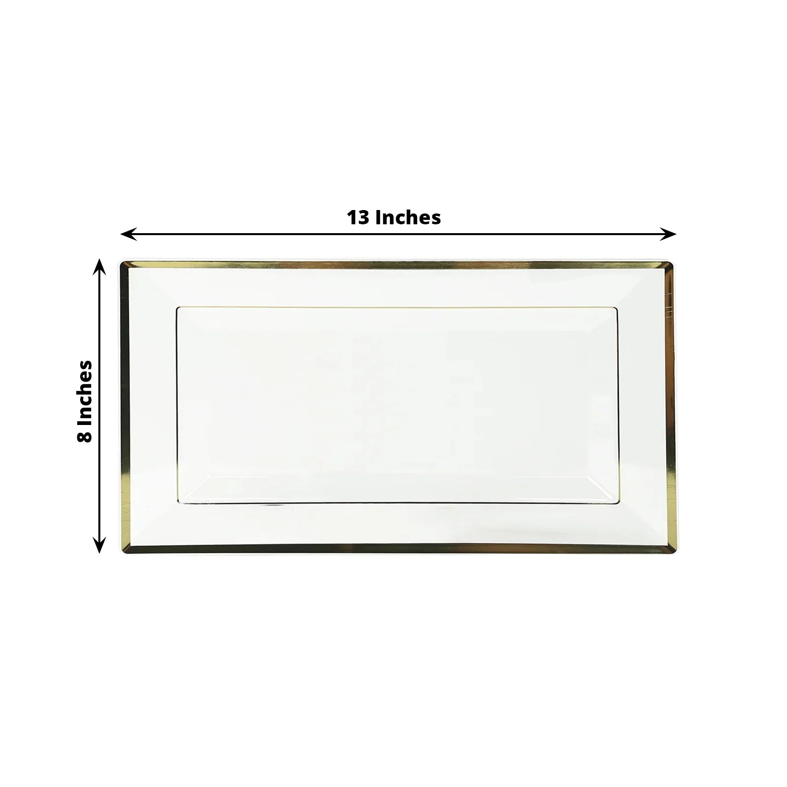 10 Clear 13 in Rectangular Plastic Serving Trays with Gold Rim