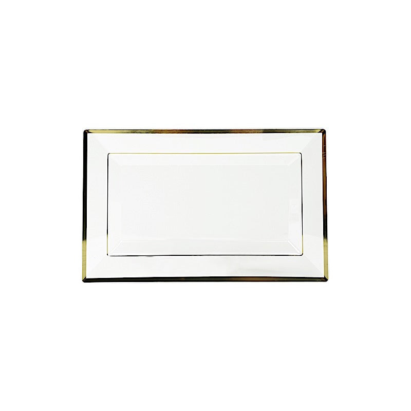 10 Clear 13 in Rectangular Plastic Serving Trays with Gold Rim