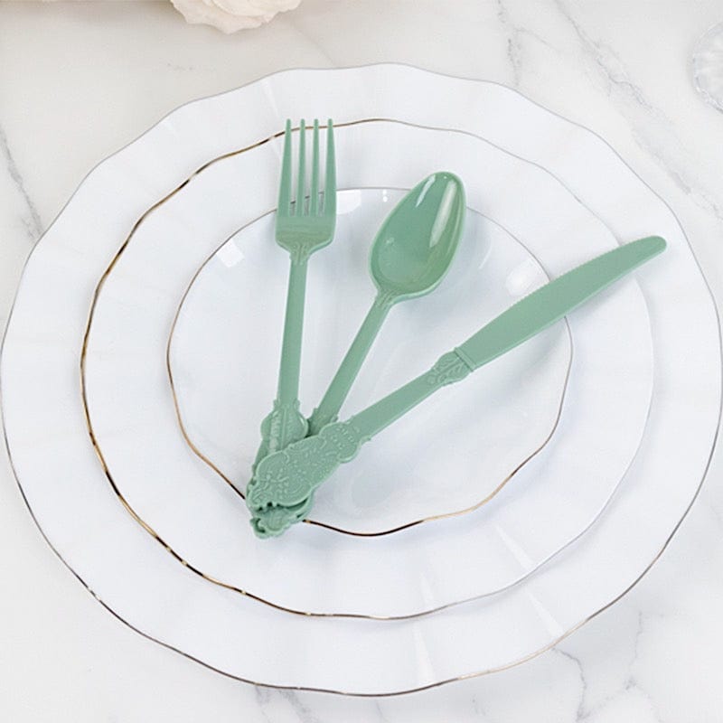 72 Disposable Plastic Cutlery Baroque Style Spoons Forks and Knives Set