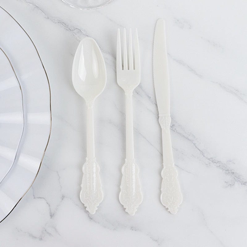 72 Disposable Plastic Cutlery Baroque Style Spoons Forks and Knives Set