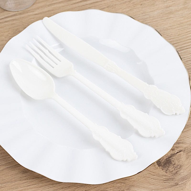 72 Disposable Plastic Cutlery Baroque Style Spoons Forks and Knives Set