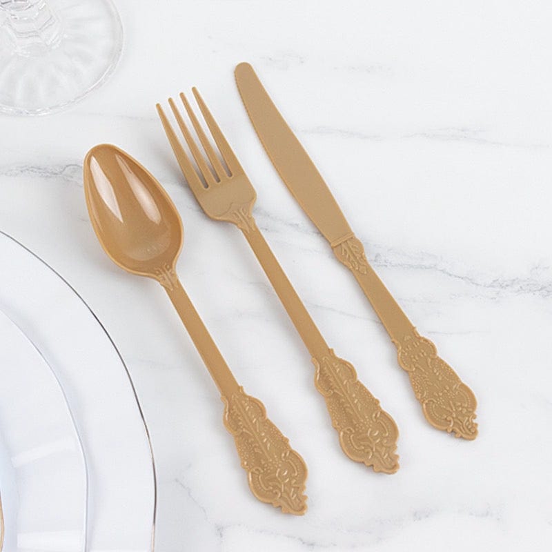 72 Disposable Plastic Cutlery Baroque Style Spoons Forks and Knives Set