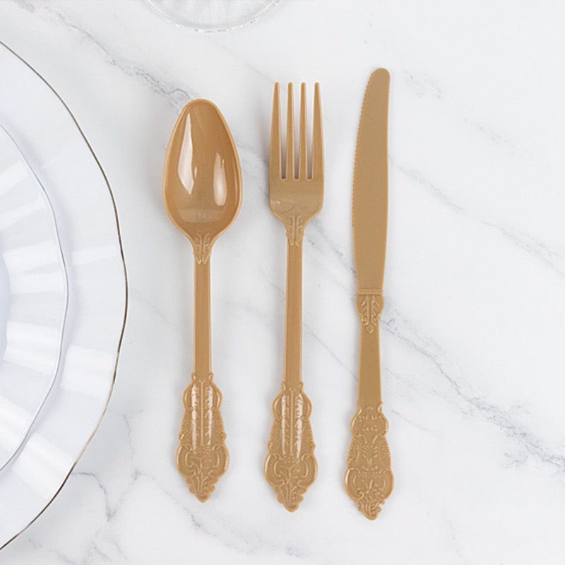 72 Disposable Plastic Cutlery Baroque Style Spoons Forks and Knives Set
