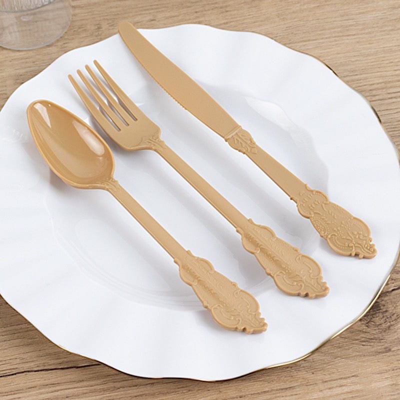 72 Disposable Plastic Cutlery Baroque Style Spoons Forks and Knives Set