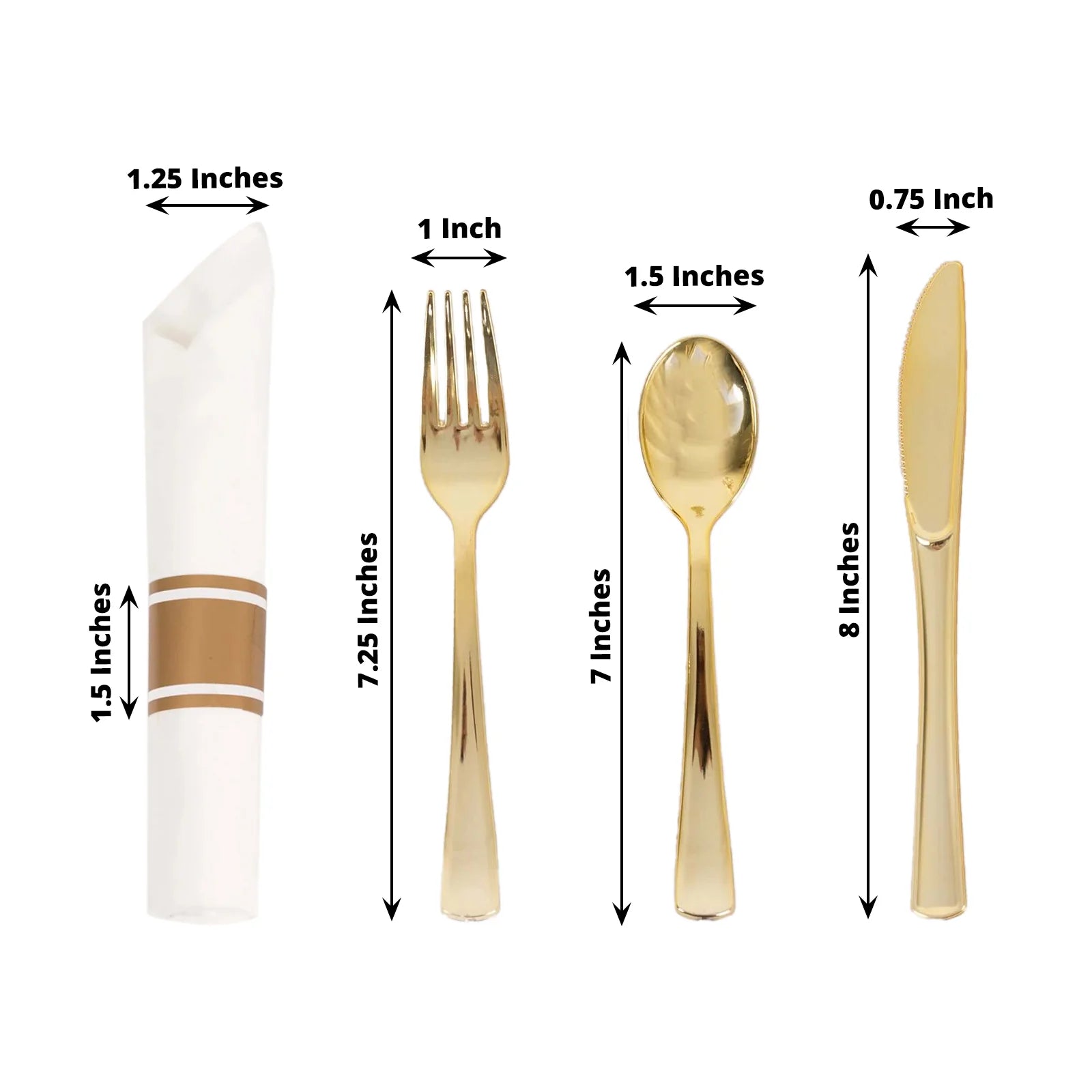 24 Rose Gold Plastic Silverware with Pre Rolled White Paper Napkins