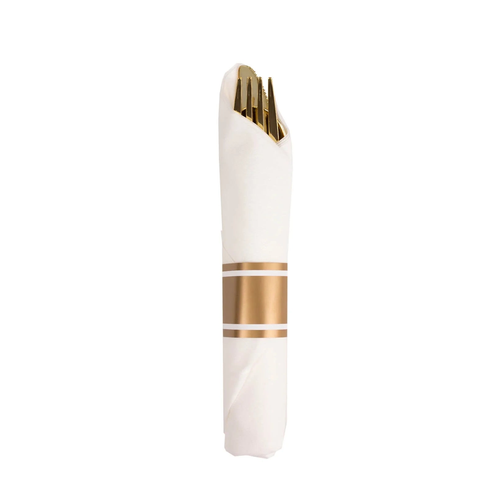 24 Rose Gold Plastic Silverware with Pre Rolled White Paper Napkins