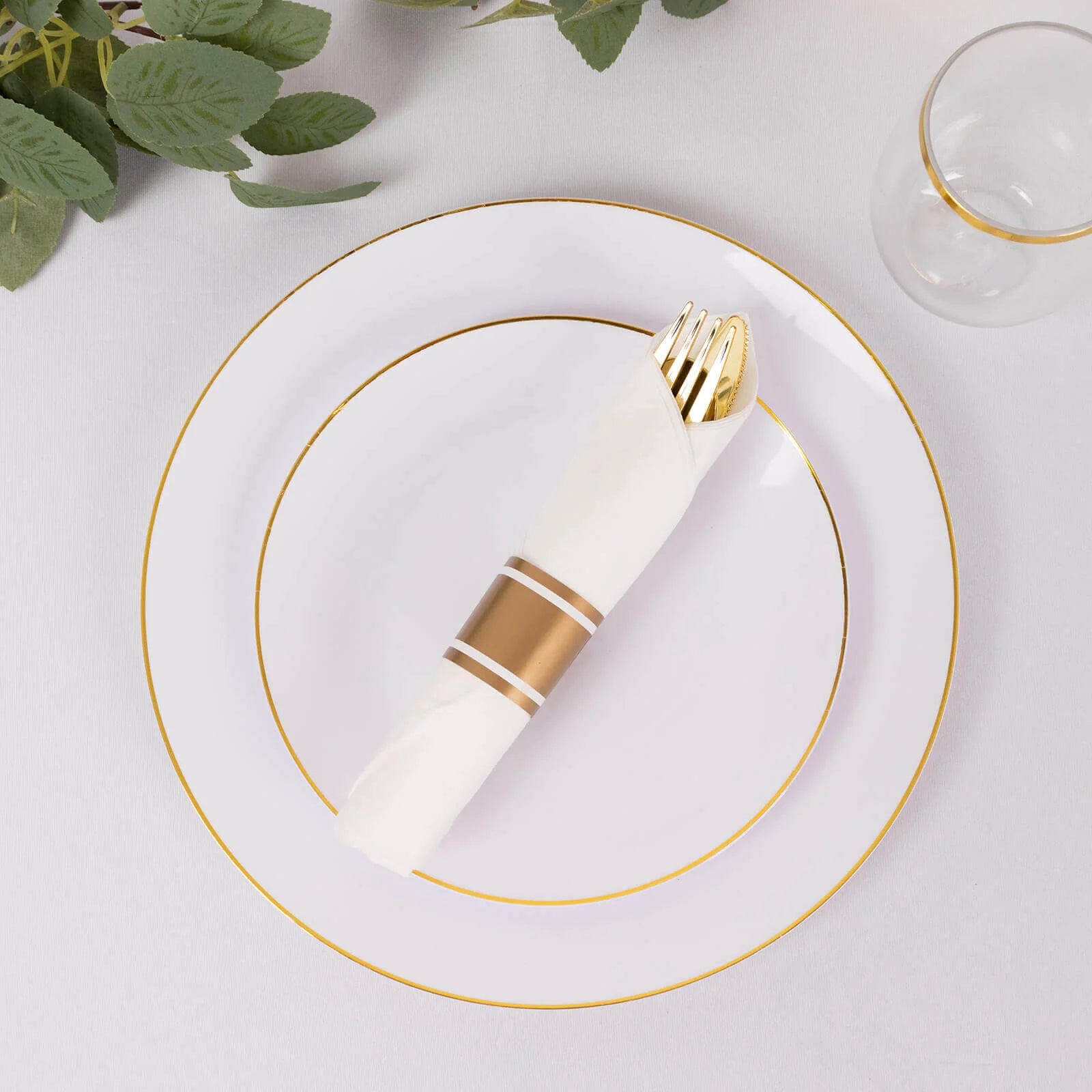 24 Rose Gold Plastic Silverware with Pre Rolled White Paper Napkins