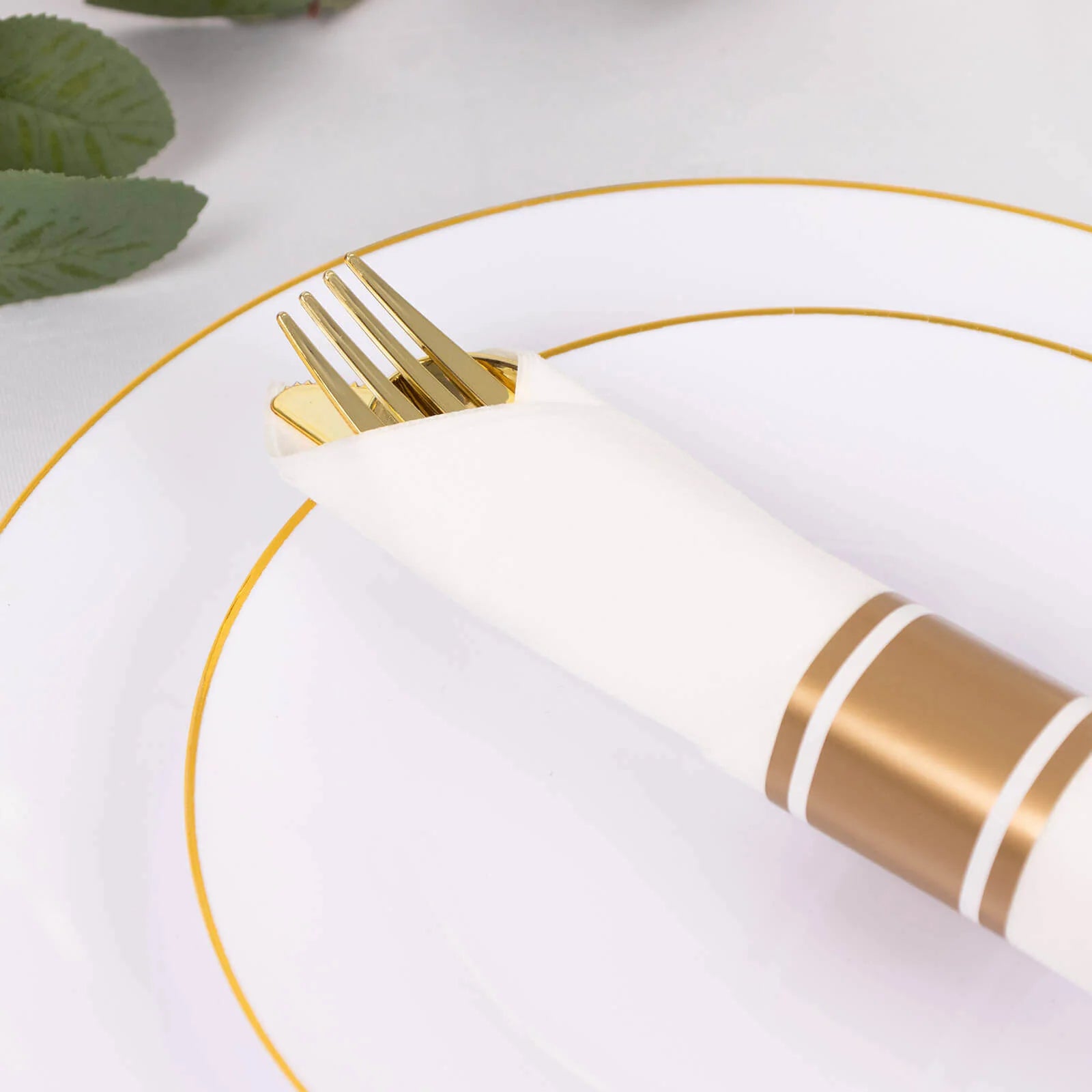 24 Rose Gold Plastic Silverware with Pre Rolled White Paper Napkins