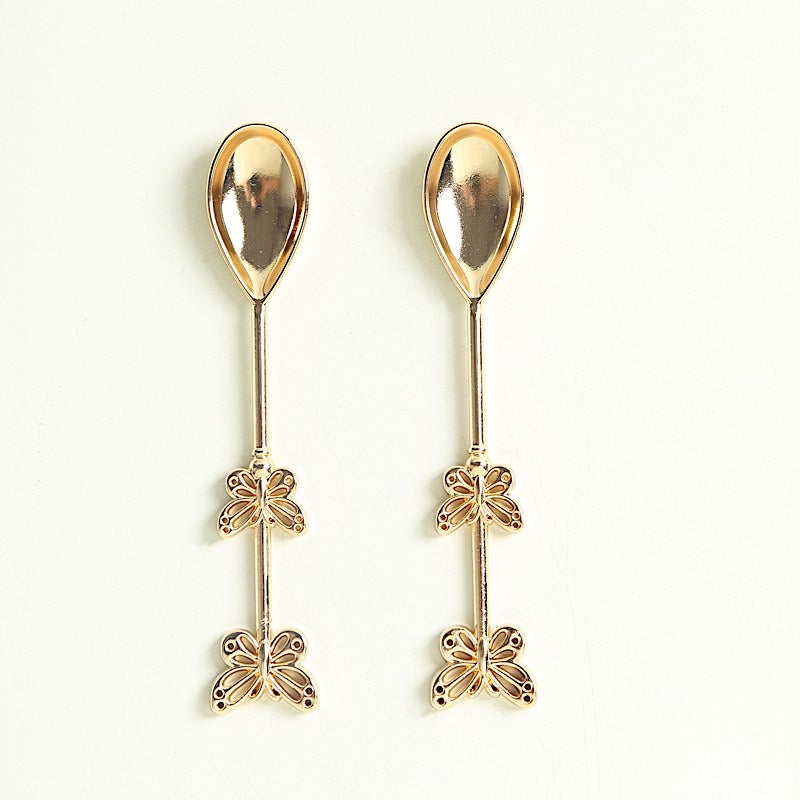 2 Gold Metal Butterfly Handle Coffee Spoons in Clear Top Black Gift Box