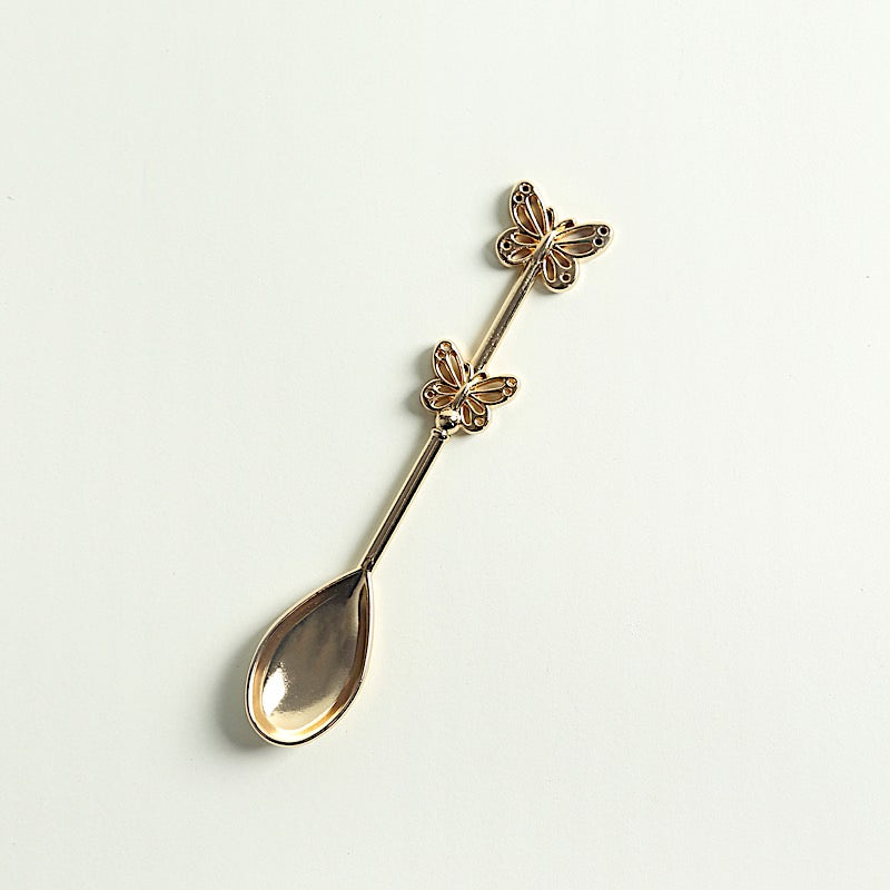 2 Gold Metal Butterfly Handle Coffee Spoons in Clear Top Black Gift Box