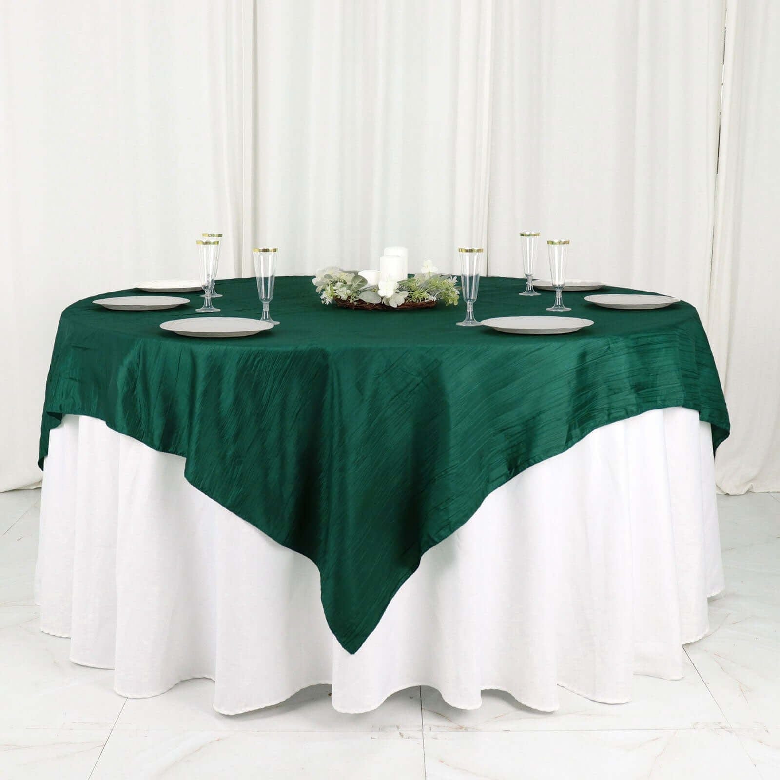 72x72 in Square Accordion Crinkled Taffeta Table Overlay