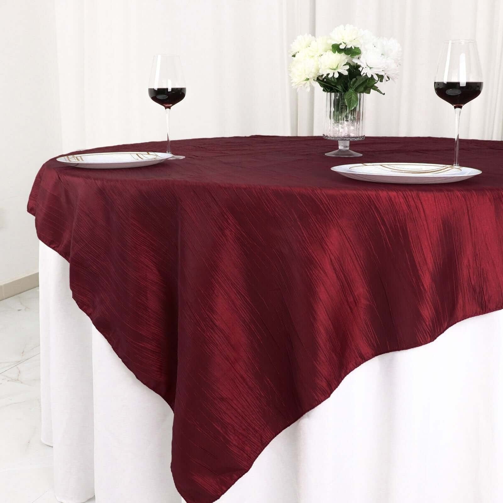 72x72 in Square Accordion Crinkled Taffeta Table Overlay