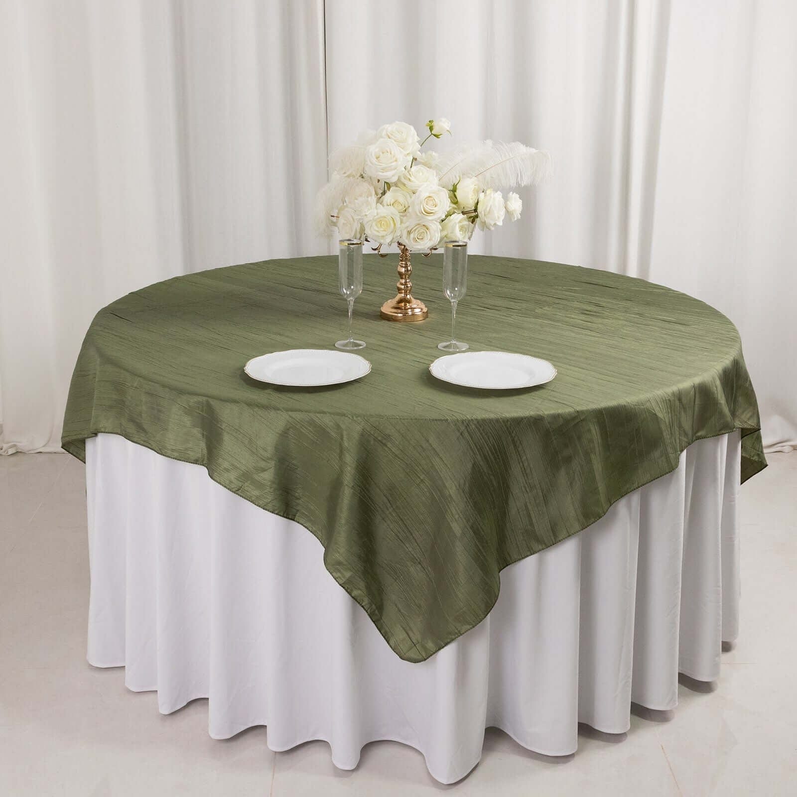 72x72 in Square Accordion Crinkled Taffeta Table Overlay
