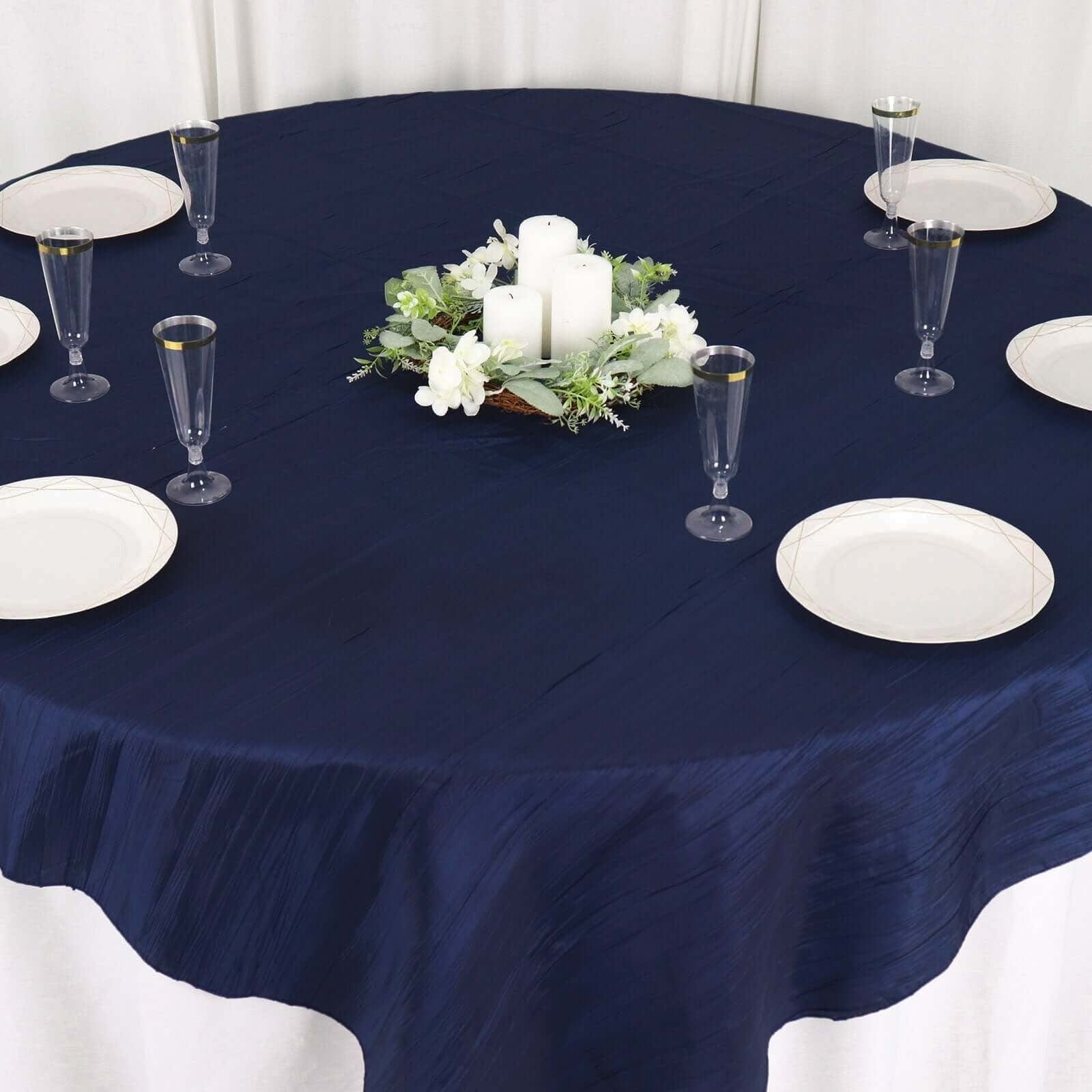 72x72 in Square Accordion Crinkled Taffeta Table Overlay