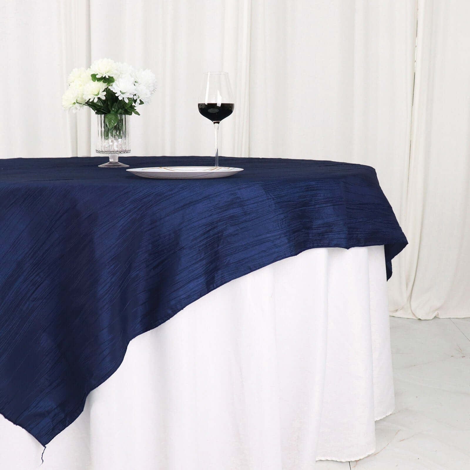 72x72 in Square Accordion Crinkled Taffeta Table Overlay