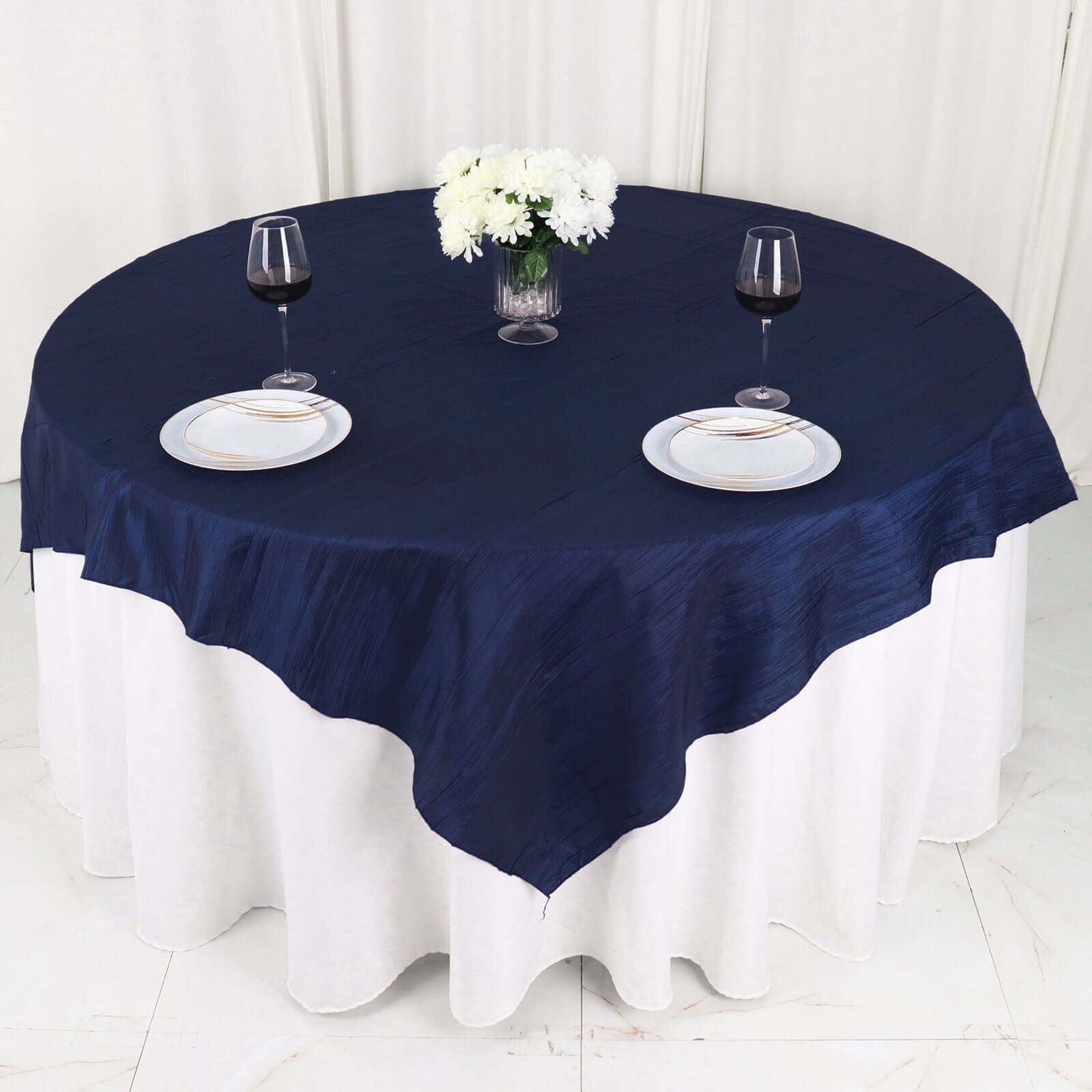 72x72 in Square Accordion Crinkled Taffeta Table Overlay