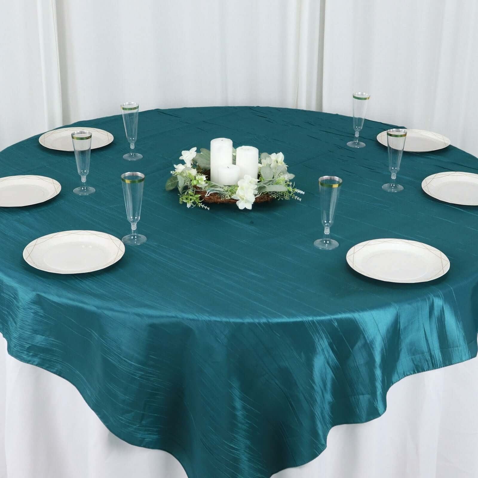 72x72 in Square Accordion Crinkled Taffeta Table Overlay