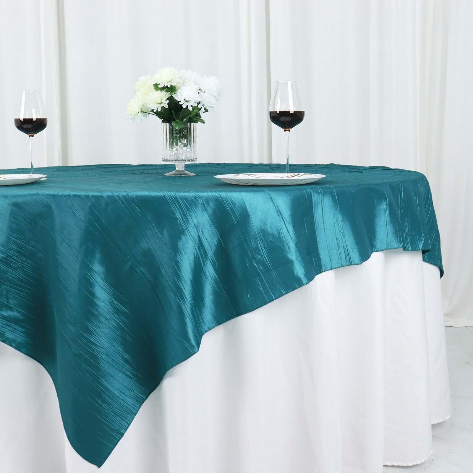 72x72 in Square Accordion Crinkled Taffeta Table Overlay